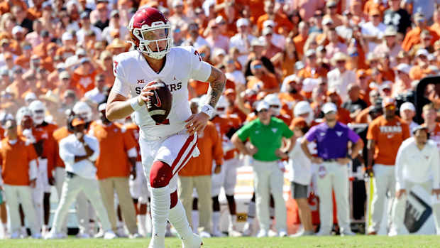 Spencer Rattler looks to throw against Texas.